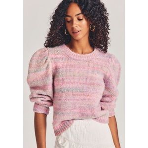 LoveShackFancy Aquarius Pullover Chunky Knit Sweater Pink Cloud Puff Sleeve
